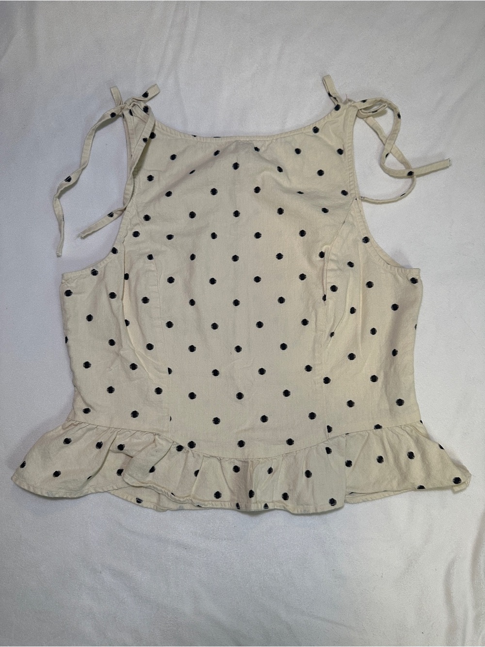 H&M Divided Polka Dot Linen Blend Peplum Tie Strap Top Size M